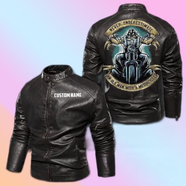 Personalized Leather Jacket Never Underestimate An Old Man With A Motocycle Skull