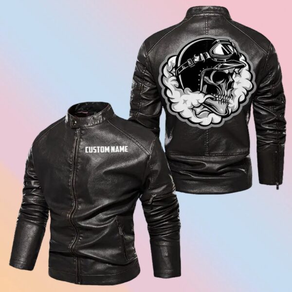 Personalized Leather Jacket Smoking Skull Biker