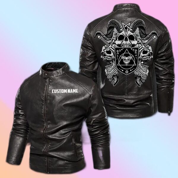Personalized Leather Jacket Tri-skull Evil
