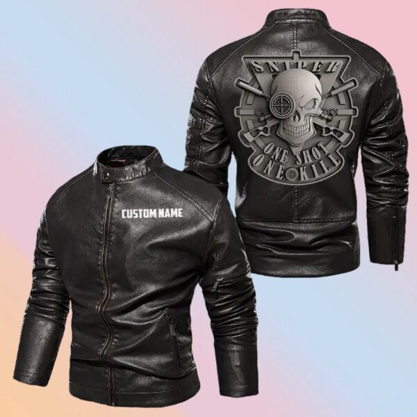 Personalized Leather Jacket Sniper One Shot One Kill