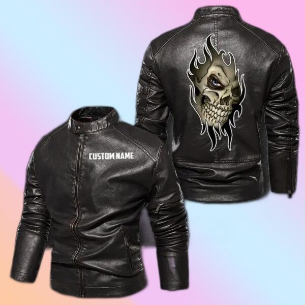 Personalized Leather Jacket Watching Skull Inside
