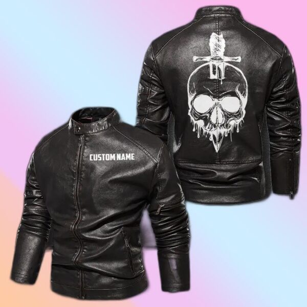 Personalized Leather Jacket Skull and Knife