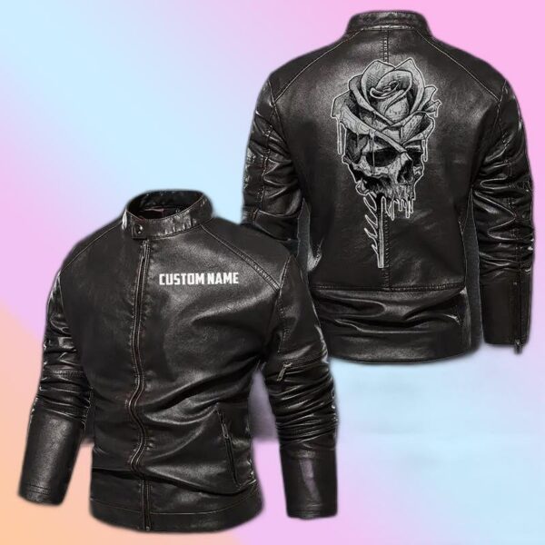 Personalized Leather Jacket Skull and Rose
