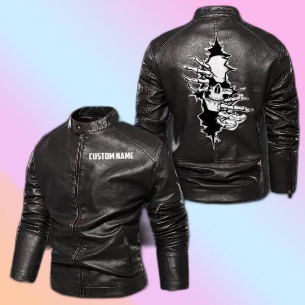 Personalized Leather Jacket Watching Skull Inside