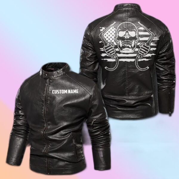 Personalized Leather Jacket Skull American Welder