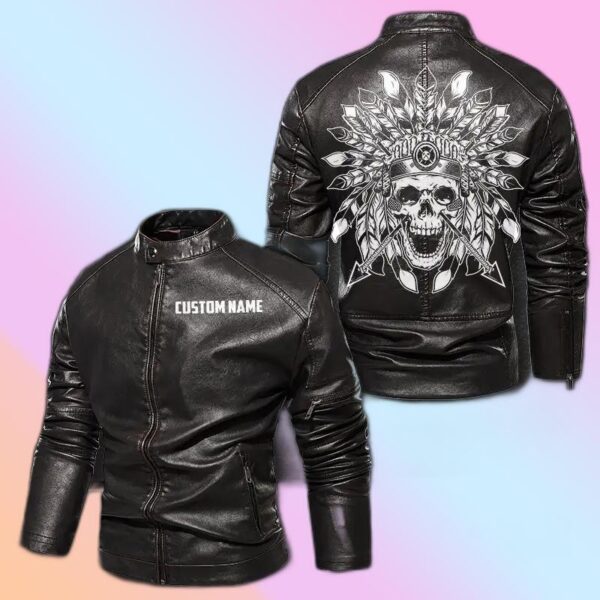 Personalized Leather Jacket Skull Native