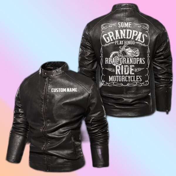 Personalized Leather Jacket Some Grandpas Play Bingo Real Grandpas Ride Motorcycle