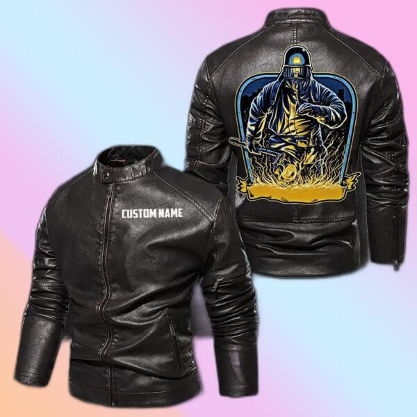 Personalized Leather Jacket Rider With A Firefighter Spirit